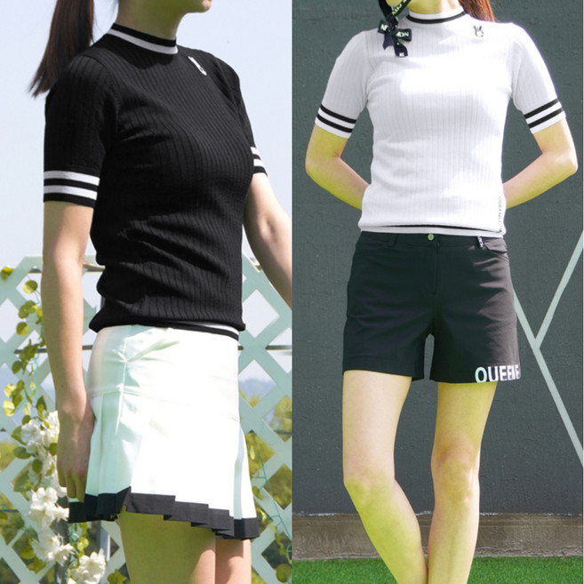 여성 비스코스혼방 배색 라인 골프 반팔니트티 사십대 20대여성 중년