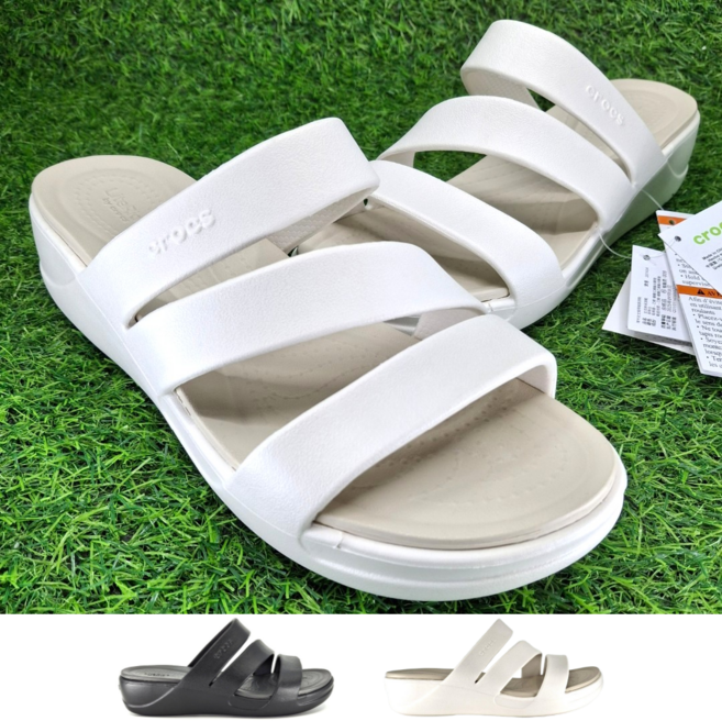 [정품] 크록스 여성 슬리퍼 샌들 스트랩 실내화 리넨니아 신발 파우치