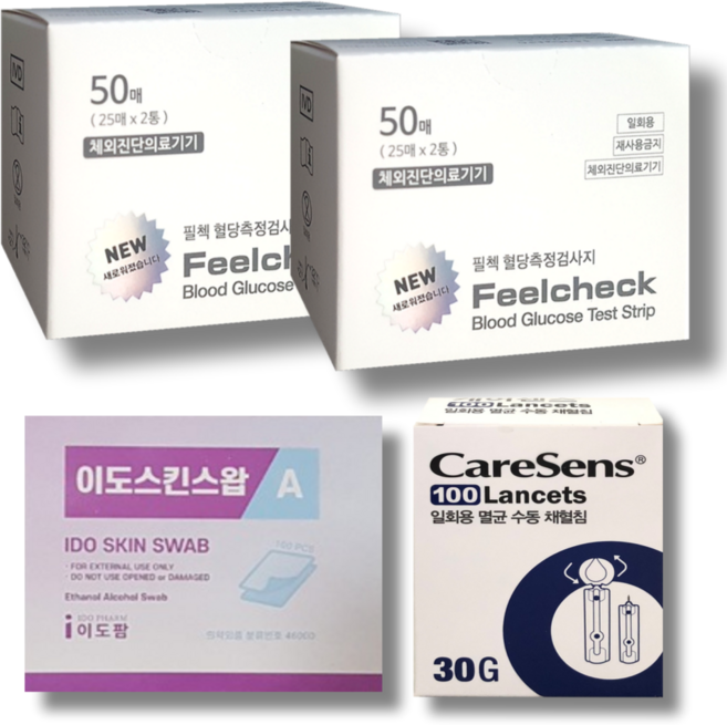 필첵 보이스 시험지 100매+침100개+솜100매 혈당 측정 검사지 Feelcheck, 시험지100매+침 100개+솜 100매, 1개, 1개입