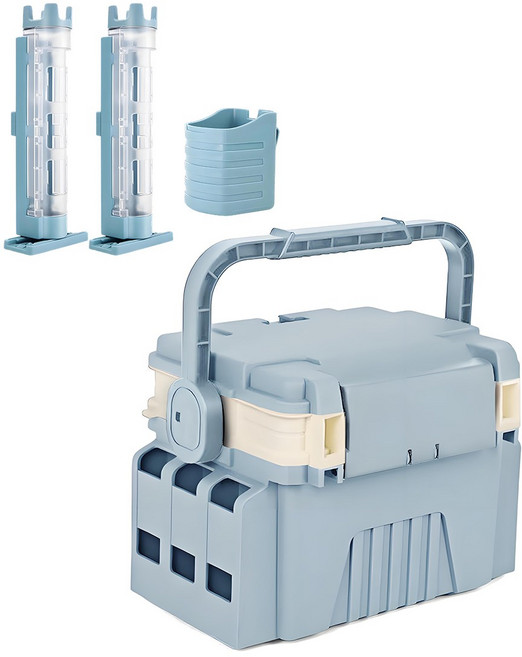 낚시박스 낚시용품 보관함 다용도 태클박스 6L/13L+낚시대꽂이 2개+물컵걸이, 블루+화이트, 1개