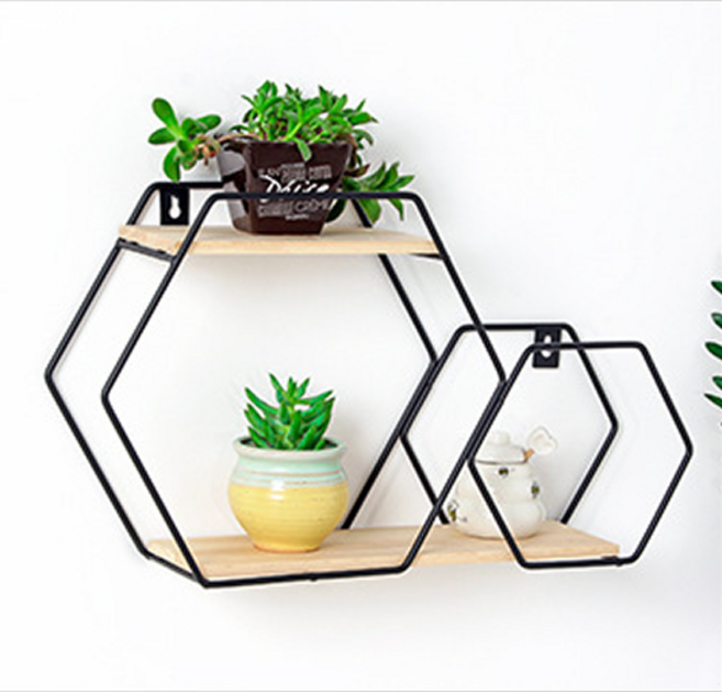쏘리브 육각형 철제 벽걸이 선반 인테리어, 1.5단, 블랙