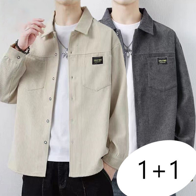 1+1 남성 코듀로이 셔츠 캐주얼 가을 겨울 도톰 긴팔티 상의 루즈핏 데일리 골덴 남방 자켓 CY