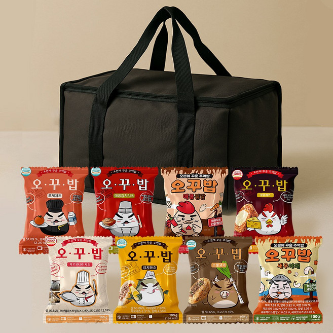 오꾸밥 주먹밥 40팩 간편식 선물세트 (참치마요5+소불고기5+불닭치즈5+김치치즈5+로제치치즈5+까르보나라5+매콤찜닭5+새우야채5), 4kg, 1세트