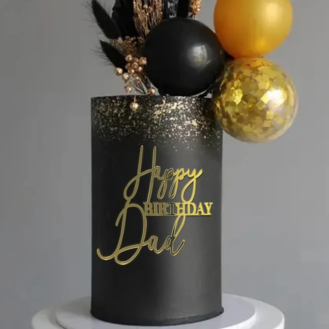 INS 황금 아크릴 생일 축하 엄마 아빠 케이크 토퍼 파티 장식 용품, 01 1P, 02 Happy Birthday Dad