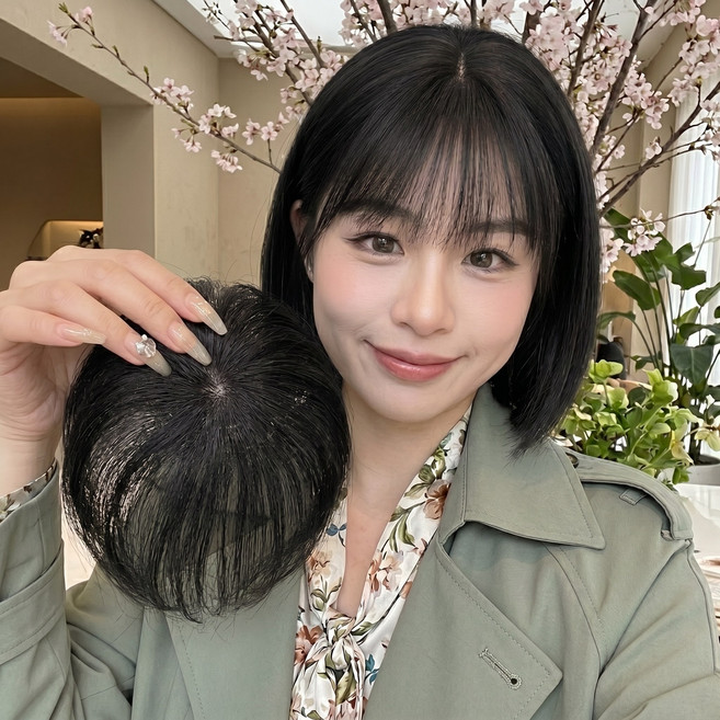 댓츠댓 자연스러운 인모 정수리 부분가발, 1개, 네츄럴 블랙