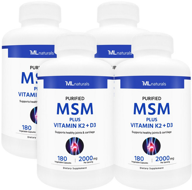 [미국번개배송] 착한명품 신제품 마이라이프 내추럴스 엠에스엠 2000 mg 플러스 비타민 K2 +D3, 4개, 180정