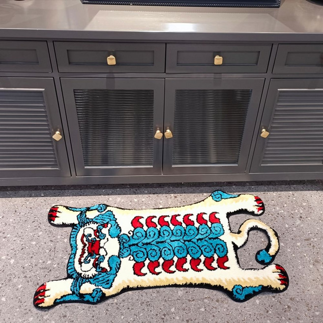 호랑이러그 티벳호랑이 호피 인조모피 표범 레오파드, E. 가디언 스노우 라이언 터키석 갑옷 후, A. 60X100CM, 5. 가디언 스노우 터쿼이즈갑옷