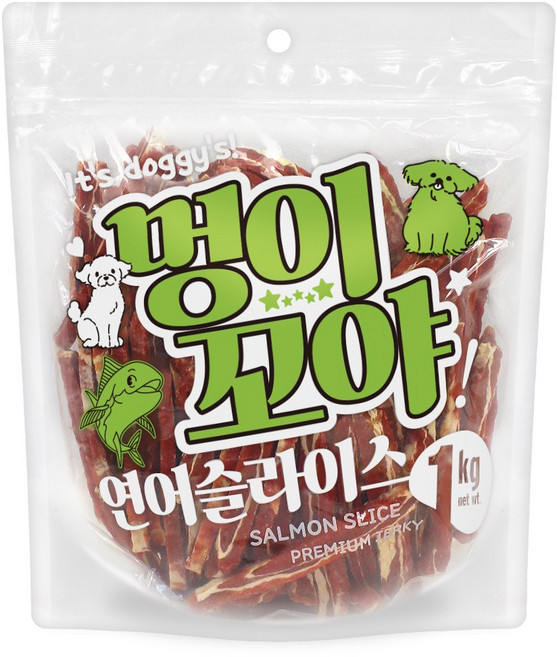 멍이꼬야 강아지간식, 1개, 1kg, 연어슬라이스