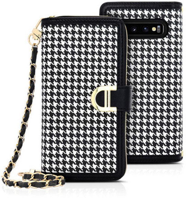 갤럭시S24플러스 S926 하운드 체크 지퍼 지갑형 다이어리 휴대폰 케이스 스트랩 포함