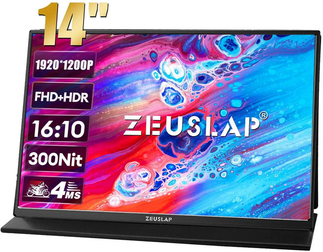 노트북트리플모니터 듀얼모니터 ZEUSLAP 16:10 휴대용 모니터 LG 그램 노트북 컴퓨터 확장 화면 여행용 디스플레이 1920x1200P 100% sRGB 300Cd/m² 14 인치
