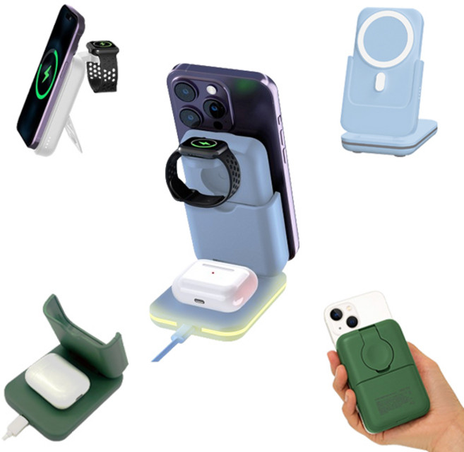 쫙쫙 붙는 자석 충전 엑스트라 6IN1기능탑재 최대 출력 23W 고속+워치겸용+버즈 에어팟 무선충전+보조배터리+스탠드 맥세이프 호환, 1개, 엑스트라 무선 충전 보조배터리+스탠드 민트