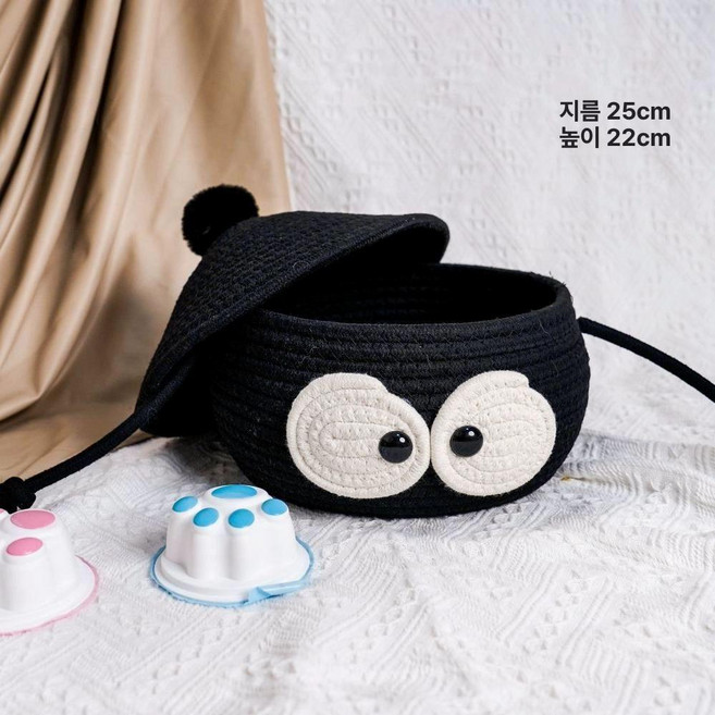 달떵 귀여운 박스 정리 곰돌이 바스켓 기저귀 화분 인형뚜껑 아기 수납 바구니 패브릭 소품 제품, 7.검은연탄계란(상자배송)