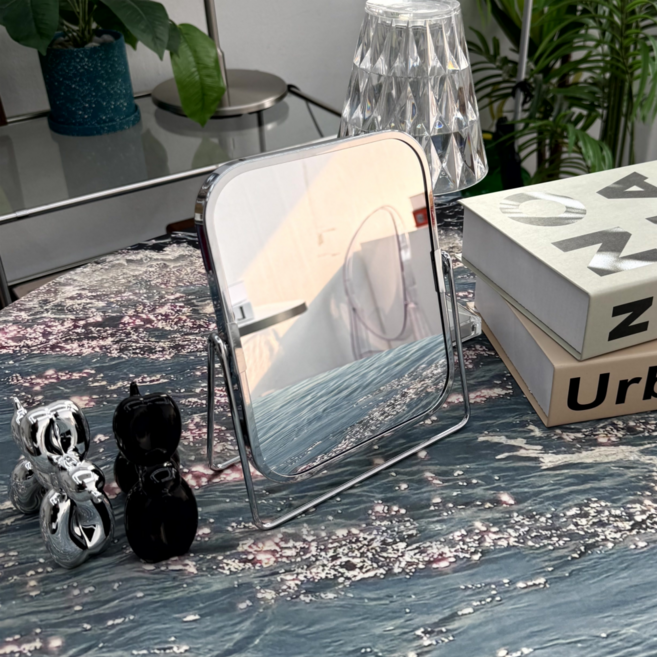 한비몰 360도 회전 양면 탁상용 거울, 실버