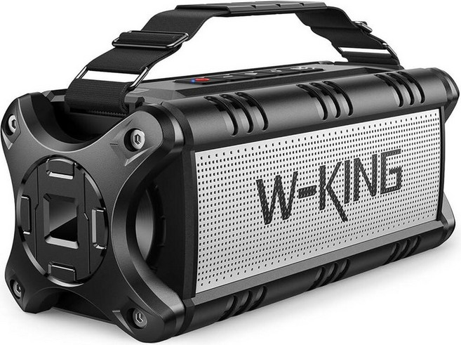 W-KING 90W 최대 블루투스 스피커 IPX6 방수 휴대용 스피커 무선 블루투스 50W 딥 베이스 라우드 아웃도어 스피커 40시간 재생/스테레오 페어링/TF 카드/AU, 블랙