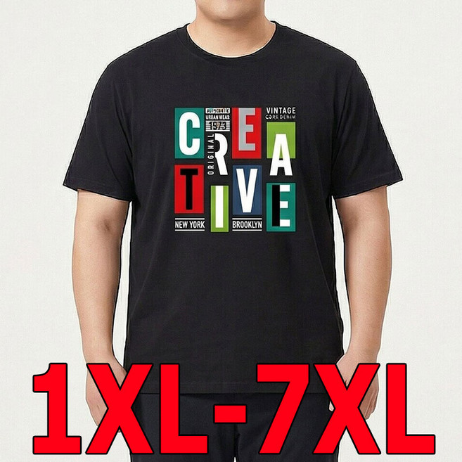 빅사이즈 남성용 오버핏 반팔 티셔츠 5XL 6XL 7XL 여름 프린트 라운드넥 반팔티