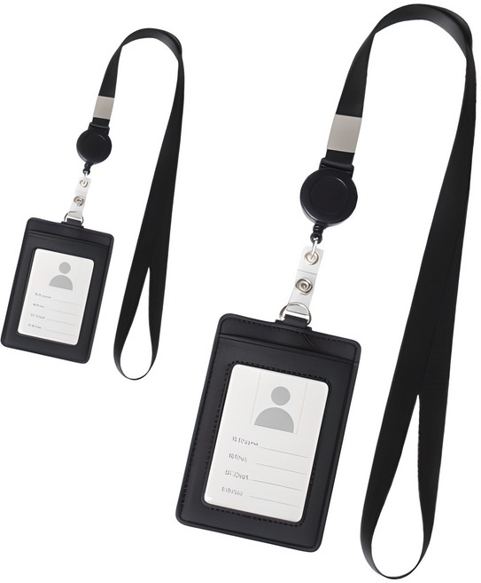 아베른 교통카드 릴 네임텍 출입증 목걸이, 블랙, 2개