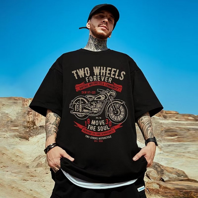 歐北潮流 棉質落肩款五分袖T恤 M-8XL 大尺碼潮牌上衣 男生情侶