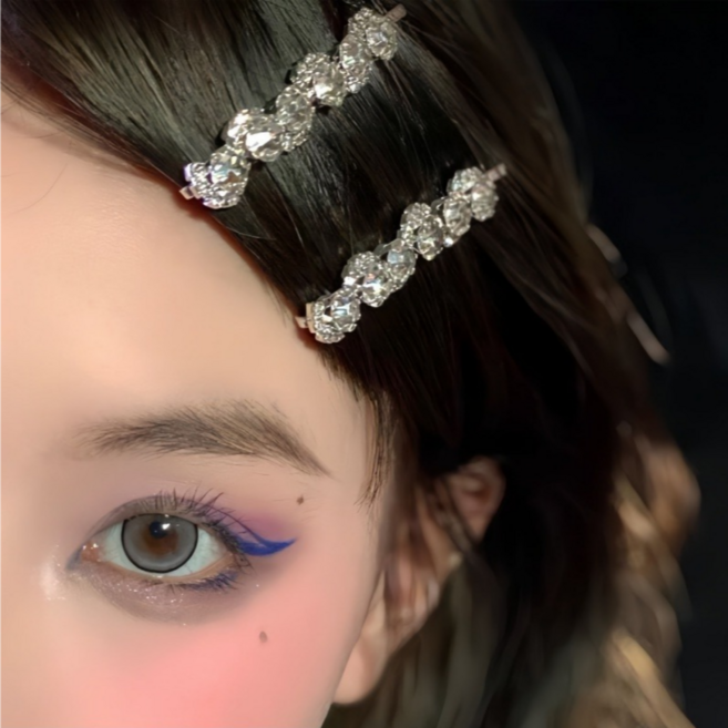 반짝이는 빅큐빅 옆머리 헤어 클립 실핀 2p 세트