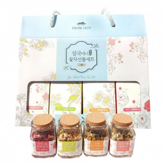 [신제품] 제주이야기 설국이너 프리미엄 꽃차선물세트 4종 동백 매화 감귤 국화차, 1개