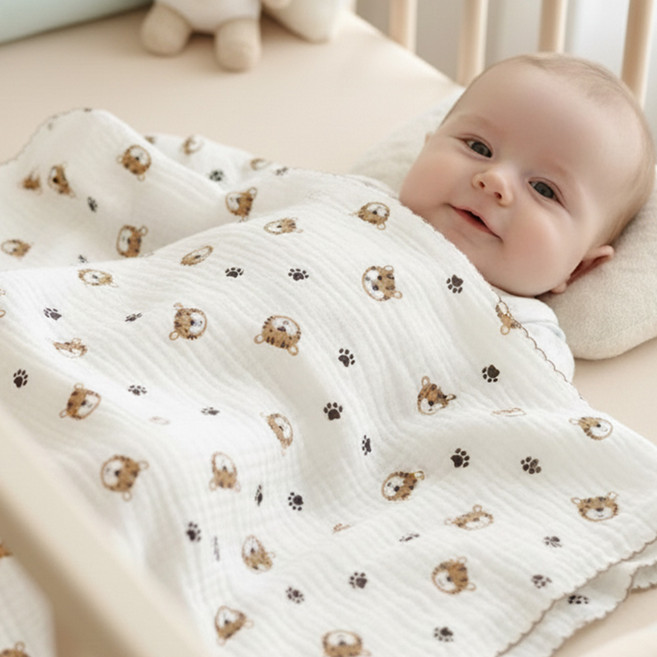 유아 이불 신생아 아기 순면 여름 신생아 이중 거즈 블랭킷, 호랑이 발자국