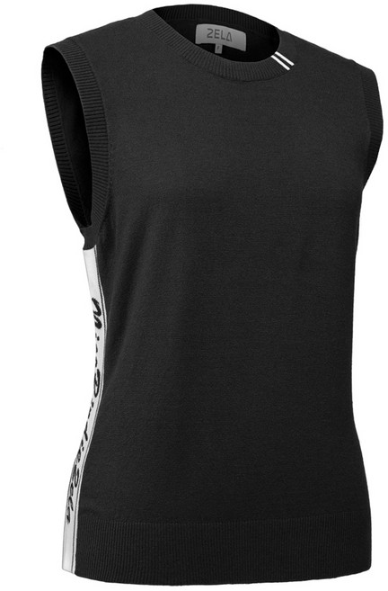 [투엘라] 여성 자가드 니트 골프 조끼_스윗필드 프리미엄 사이드 로고 자가드 니트 골프 아웃도어 스판 조끼 베스트