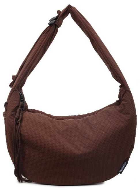 月牙斜挎包 大容量 防潑水布包 女生 通勤 手提包 學生書包 輕量旅行包, 咖色