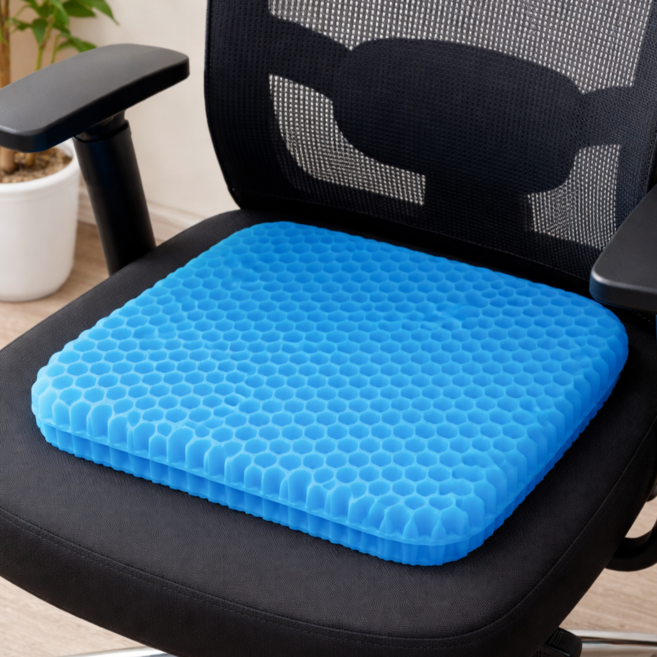보화점 벌집 쿨링 실리콘 방석 커버세트 미끄럼방지 통풍 사무실 의자 차량용, 블루