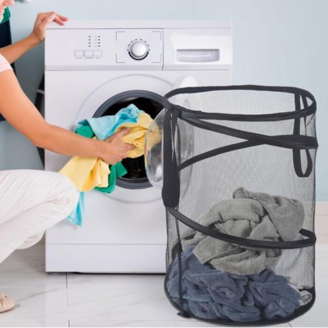 디에스제이 원형 접이식 물빠짐 매쉬 빨래바구니 대용량 60L, 58cm × 36cm