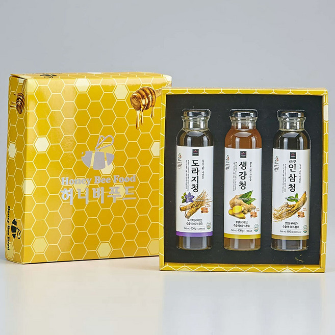 수제 생강청 인삼청 도라지청 3종 선물세트 1.2kg 수제청 선물세트 수제 도라지청, 4, 1개
