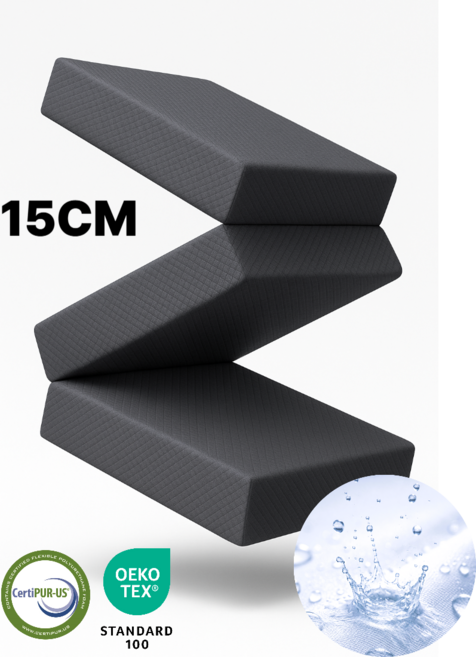 수면케어 생활방수 세탁편리 3단 접이식 매트리스 원룸, 15cm, 문라이트 그레이