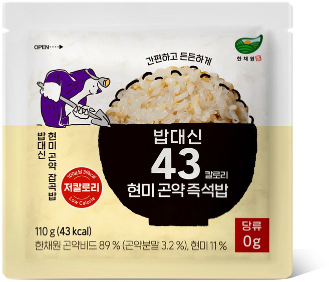 한채원 밥대신 43 칼로리 100g당 39kcal 현미 곤약 즉석밥 저칼로리 저당 곤약밥, 110g, 12개