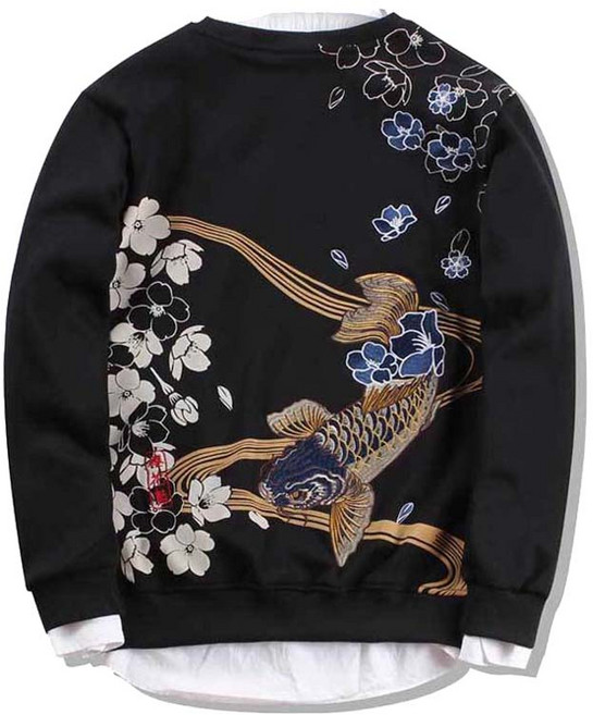 샤필 비단잉어 자수 긴팔티셔츠 후드티 용 호랑이 잉어 남자 여 자수 점퍼 일본 스카쟌 남성 겨울 항공점퍼 누빔 가을 블루종 바람막이