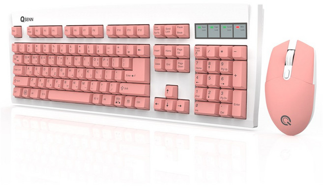 큐센 무선 키보드 마우스 세트, 일반형, (QSENN정품) MK350, 핑크