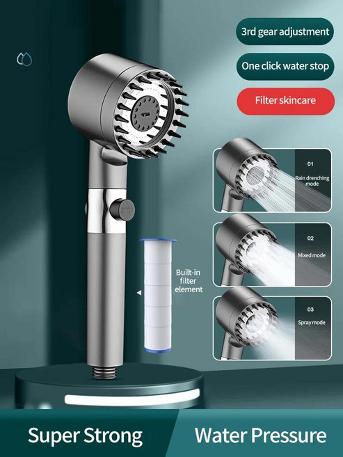 고압 샤워 헤드 6-in-1 다기능 3 가지 휴대용 아티초크 필터 욕실 액세서리, 1개
