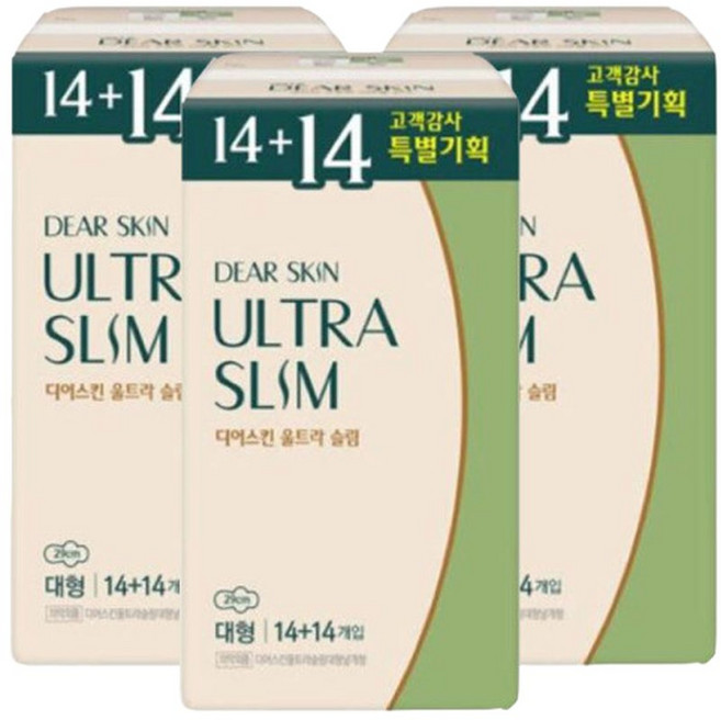 디어스킨 에어엠보 대형 생리대 28px3팩, 3개, 28개입