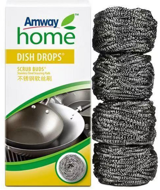 Amway home 廚房不銹鋼清潔球 鋼絲球 廚房清潔球 鐵球刷 清潔刷 鋼絲刷 鐵絲球 洗鍋刷, 1套, 4個裝