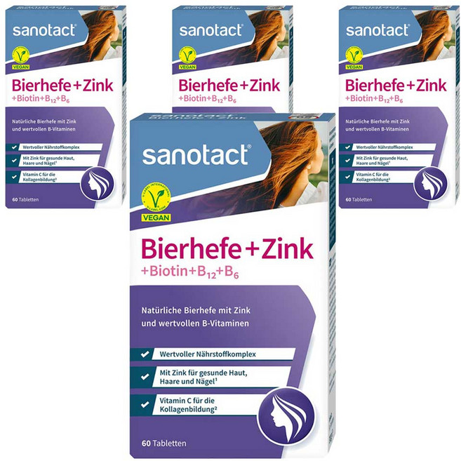 자노탁트 맥주효모 + 아연 + 비오틴 + B12 + B6 타블렛, 60정, 4개