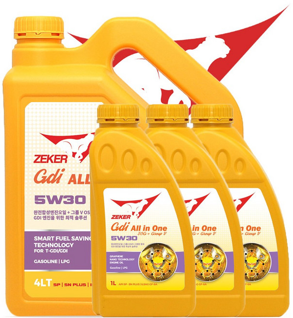 제커 GDI올인원 5W30 SP SN+ 가솔린 LPG용 엔진코팅제와 5기유 함유, 4개, 1L
