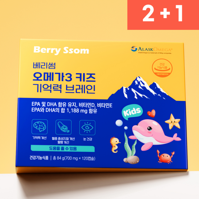 베리썸 키즈 오메가3 기억력 브레인, 3박스, 120정