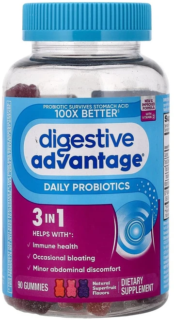 쉬프 Digestive Advantage 데일리 프로바이오틱 구미 슈퍼 과일 혼합물 구미 90개, 90정, 1개 - 쿠팡