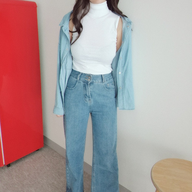 여성 목폴라 나시 목티 폴라 티 이너 레이어드 민소매