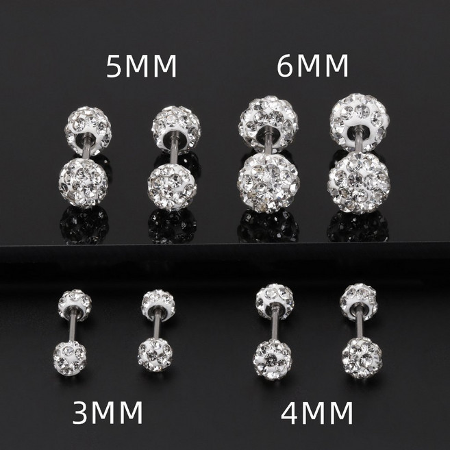 滿鑽雙球轉珠養耳棒 醫療鋼耳環