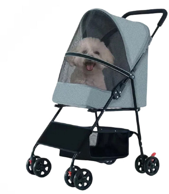 쿠가미 원터치로 접을 수 있는 가벼운 펫 유모차, 그레이, 1개