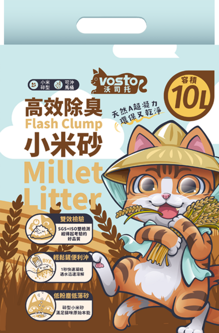 vosto沃司托 高效除臭小米砂 3KG, 1袋, .
