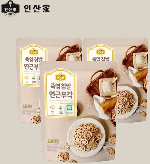 no밀가루 _ 인산가 죽염 찹쌀 연근부각 50gx3세트 /전통부각 건강한 간식 오희숙 명인 현미유 사용