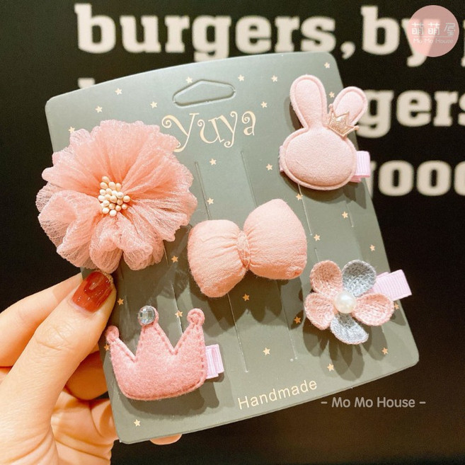 萌萌屋 兒童髮夾組 韓國風格 女孩髮飾 粉色兔子花朵蝴蝶結皇冠造型 不傷髮