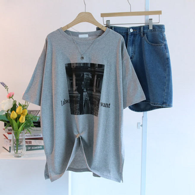 에스제이룩 여성용 어웨이박스티 오버핏 빅사이즈 루즈핏 롱티 반팔티셔츠