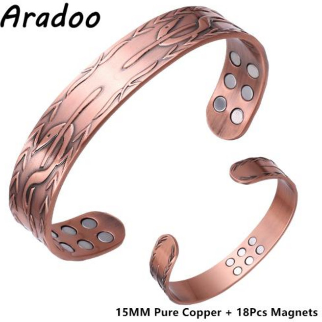 네오디뮴팔찌 에너지 활력 자석 건강 팔찌 순수 구리 오픈 커프 빈티지 지르코니아 3500 가우스 마그네틱, 1개