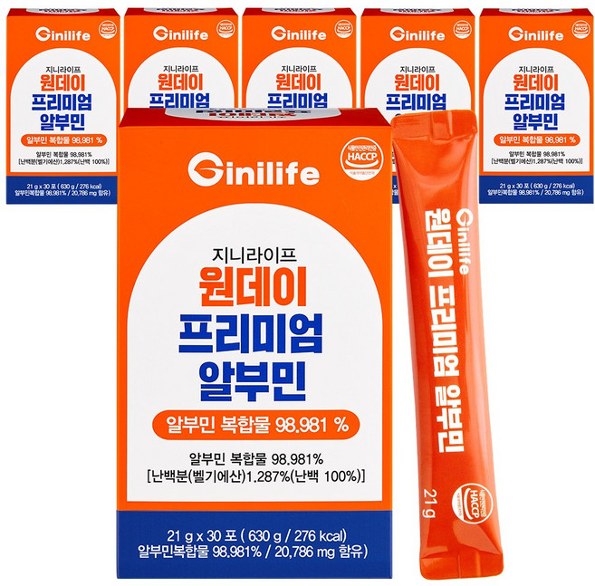 지니라이프 원데이 프리미엄 마시는 알부민 30P, 6개, 630g