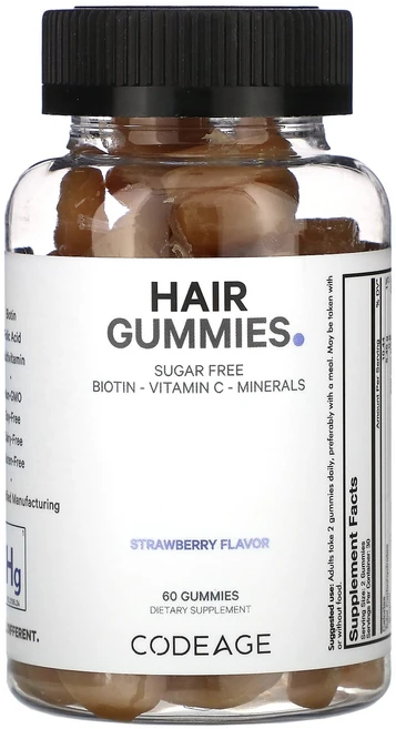 Codeage 헤어 구미젤리 무설탕 스트로베리 구미젤리 60개, Codeage헤어구미젤리무설탕스트로베리구미젤리60개, 1개, 60정 - 쿠팡